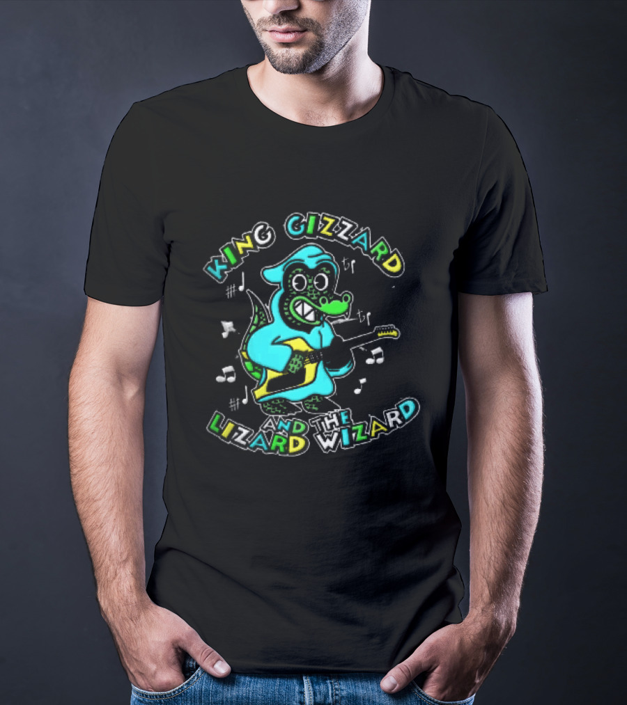 King Gizzard And The Lizard Wizard Cartoon Gator Hooded Playing Electric Guitar Tie Dye T-Shirt