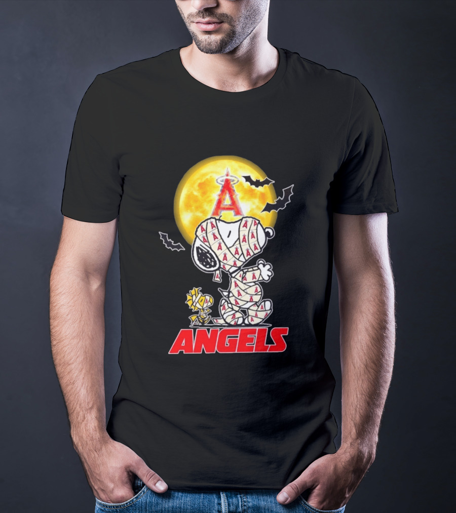 Snoopy Woodstock Mummy Halloween Los Angeles Angels Moon Bats T-Shirt