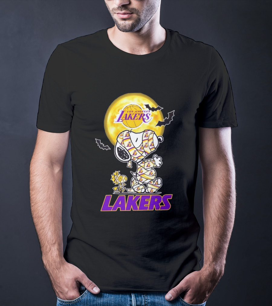 Los Angeles Lakers Snoopy Woodstock Mummy Halloween Moon Bats T-Shirt
