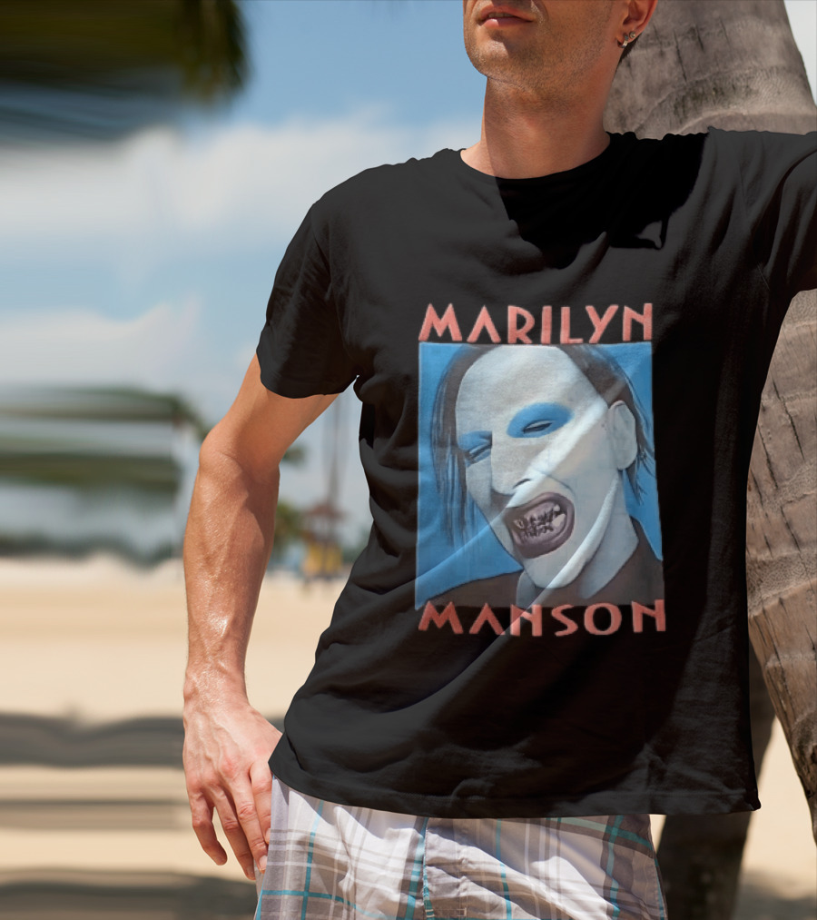 Marilyn Manson Blue Makeup Metallic Teeth Grimace T-Shirt