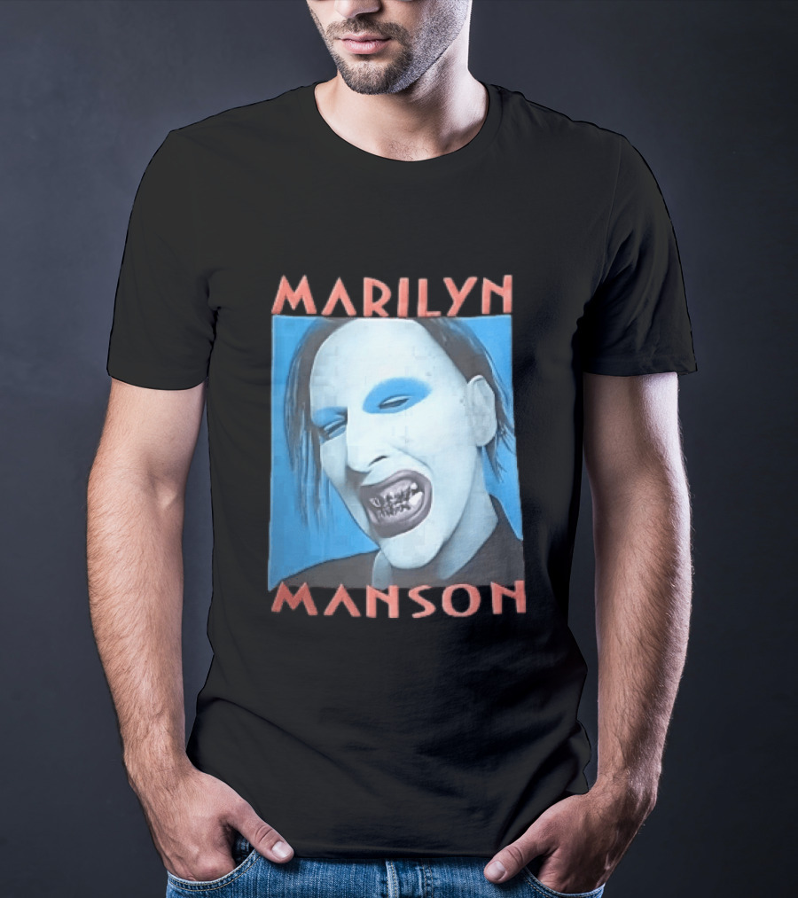 Marilyn Manson Blue Makeup Metallic Teeth Grimace T-Shirt