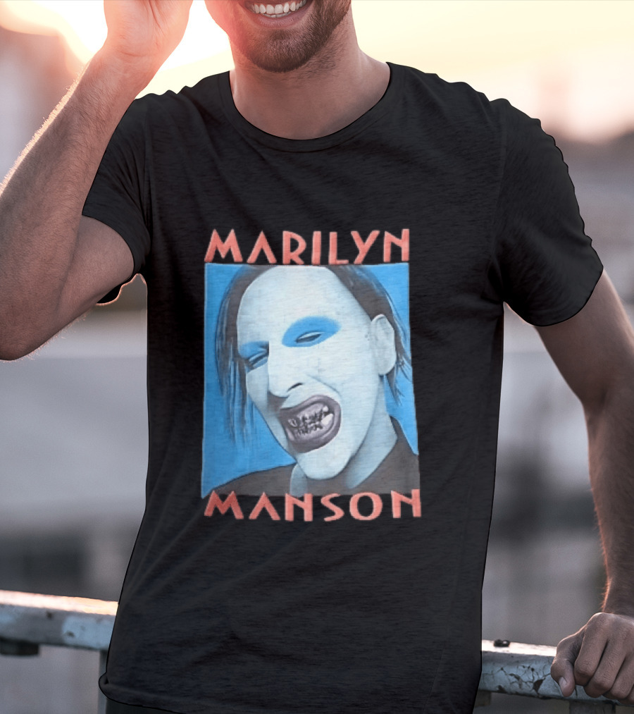 Marilyn Manson Blue Makeup Metallic Teeth Grimace T-Shirt