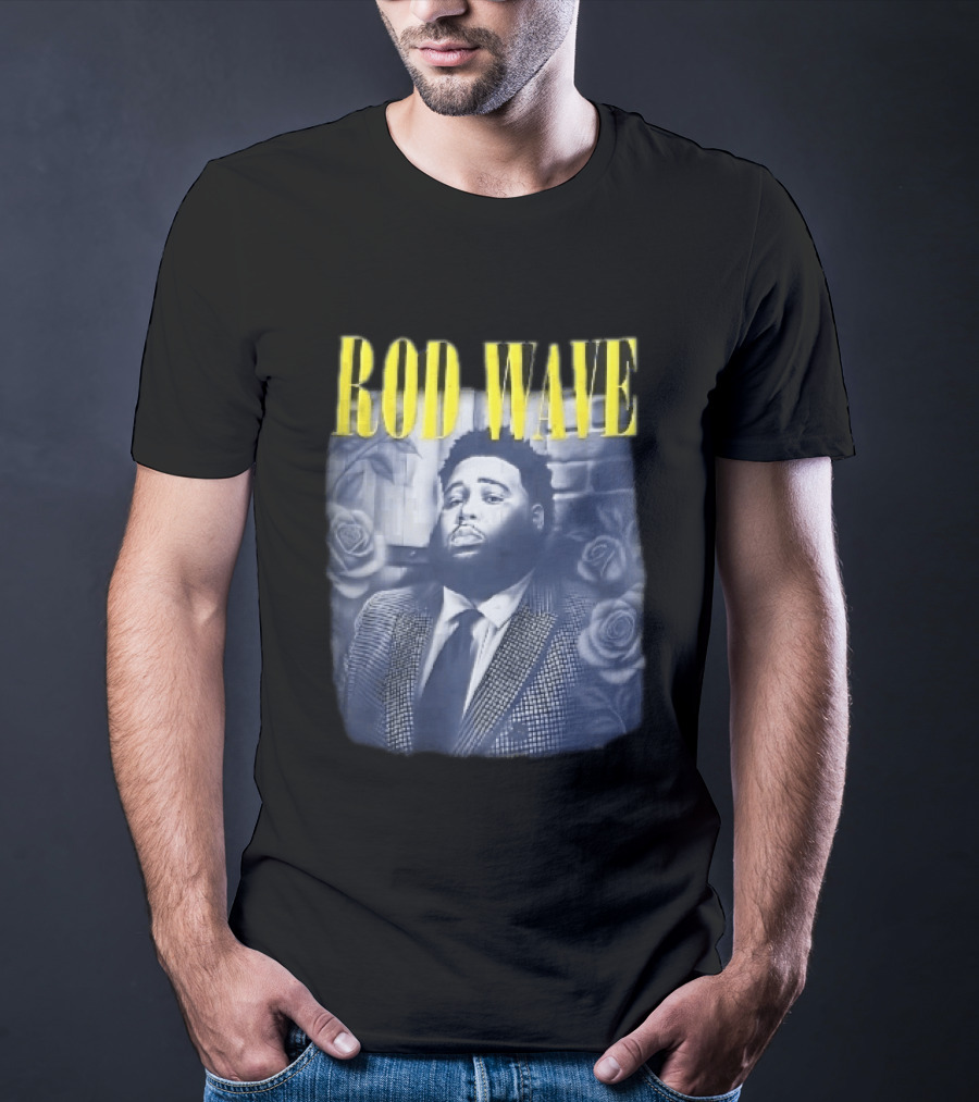 Rod Wave Yellow Bootleg Grayscale Suit Tie Roses Brick Wall T-Shirt
