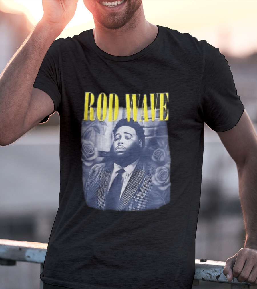 Rod Wave Yellow Bootleg Grayscale Suit Tie Roses Brick Wall T-Shirt