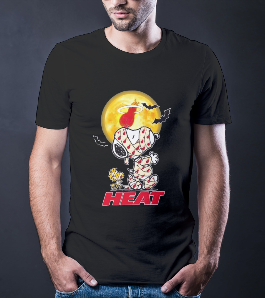 Miami Heat Snoopy Woodstock Mummy Halloween Moon Bats T-Shirt