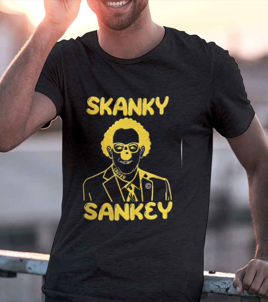 Skanky Sankey Couyon Clown Glasses Yellow Suit Caricature T-Shirt