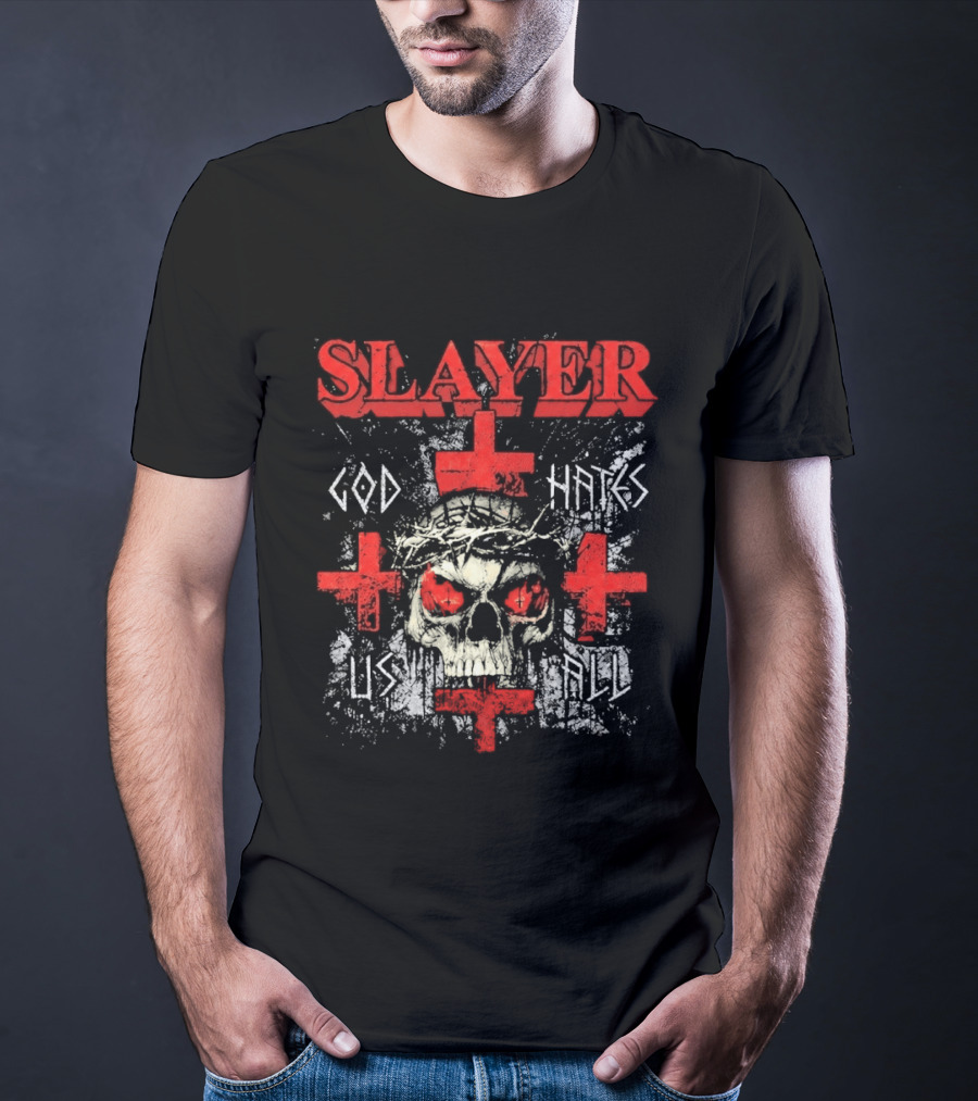 Slayer God Hates Us All Skull Red Crosses T-Shirt
