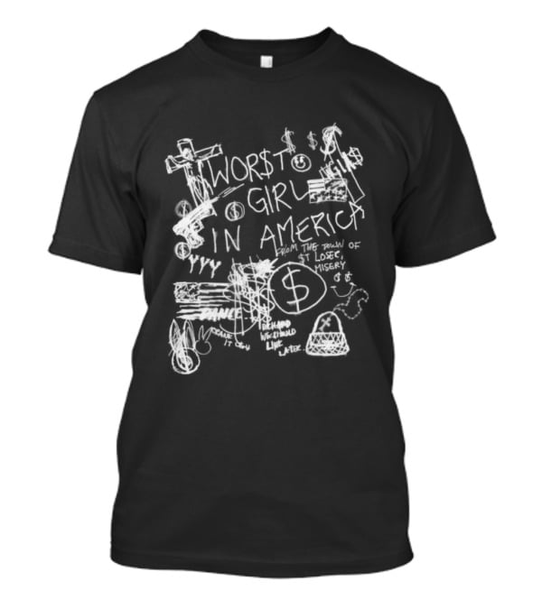 Slayyyter Store Sharpie Black Worst Girl In America Dollar Sign T-Shirt