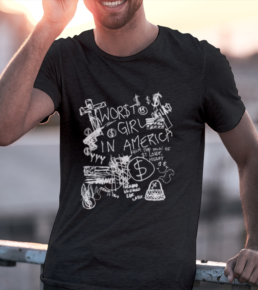 Slayyyter Store Sharpie Black Worst Girl In America Dollar Sign T-Shirt