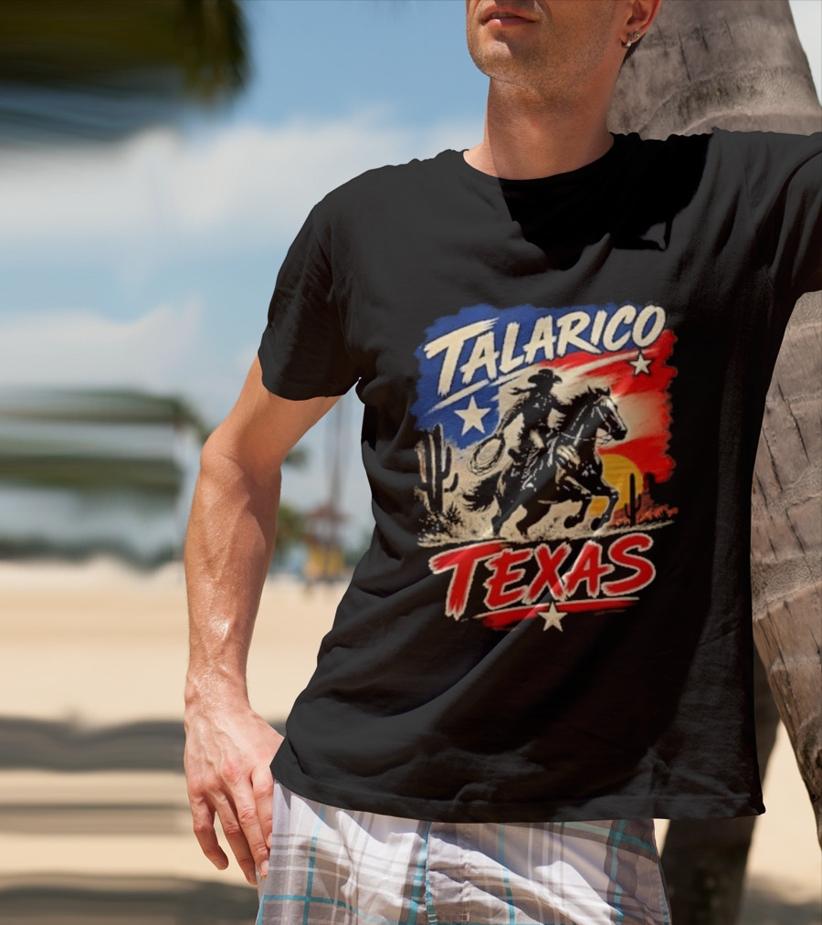 Talarico Texas Cowboy Riding Silhouette With Lone Star And Cactus T-Shirt