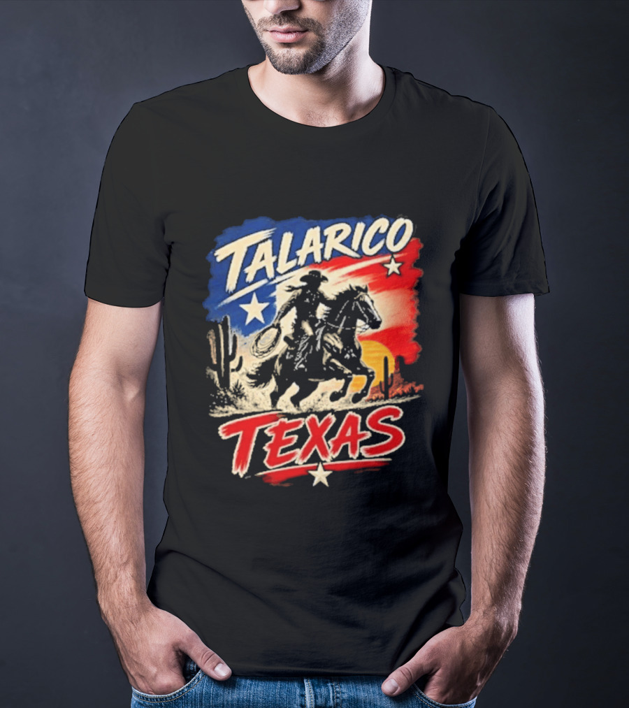 Talarico Texas Cowboy Riding Silhouette With Lone Star And Cactus T-Shirt