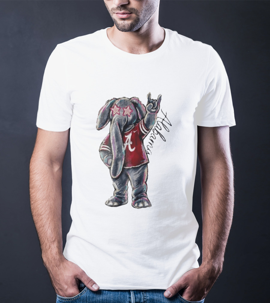 Alabama Crimson Tide Elephant Pink Star Glasses Hand Sign Sketch T-Shirt