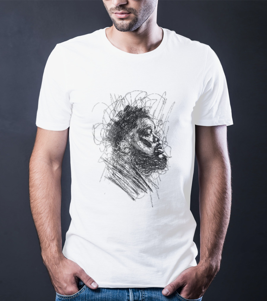 Bearded Man Profile Black Ink Scribble Sketch T-Shirt