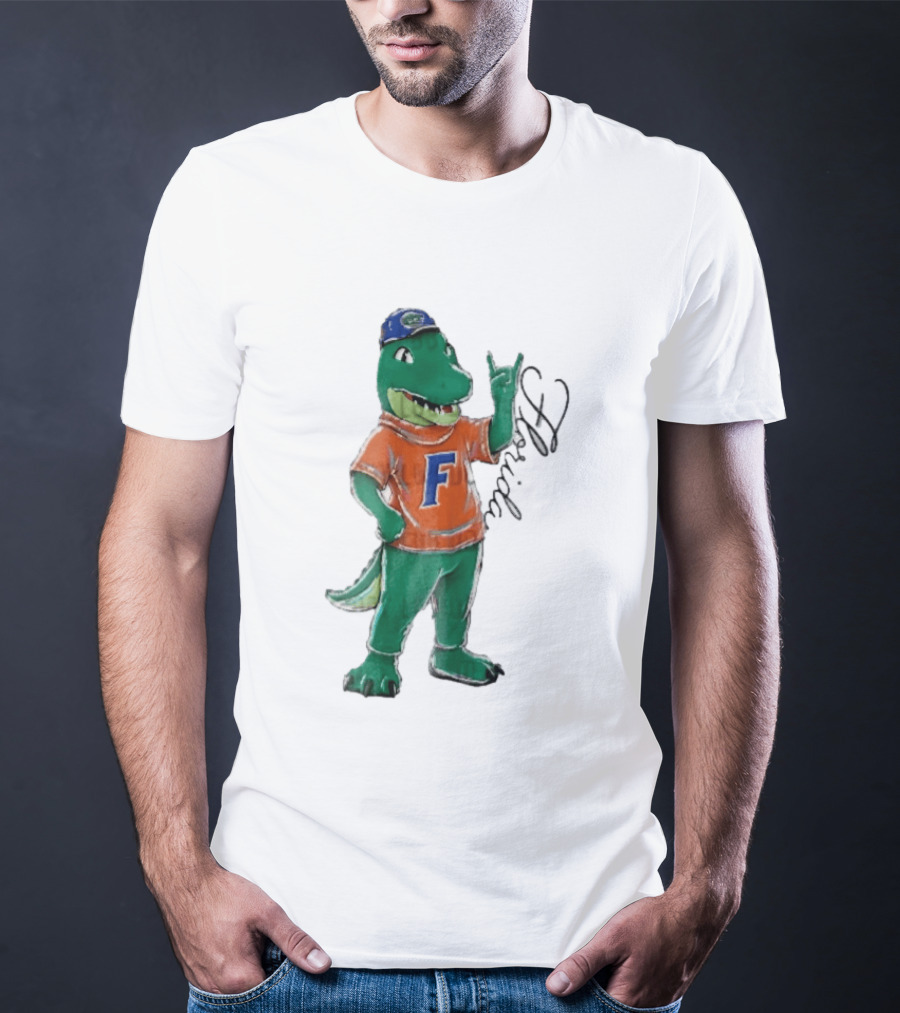 Florida Gators NCAA Albert Mascot Cartoon Alligator Raising Hand T-Shirt