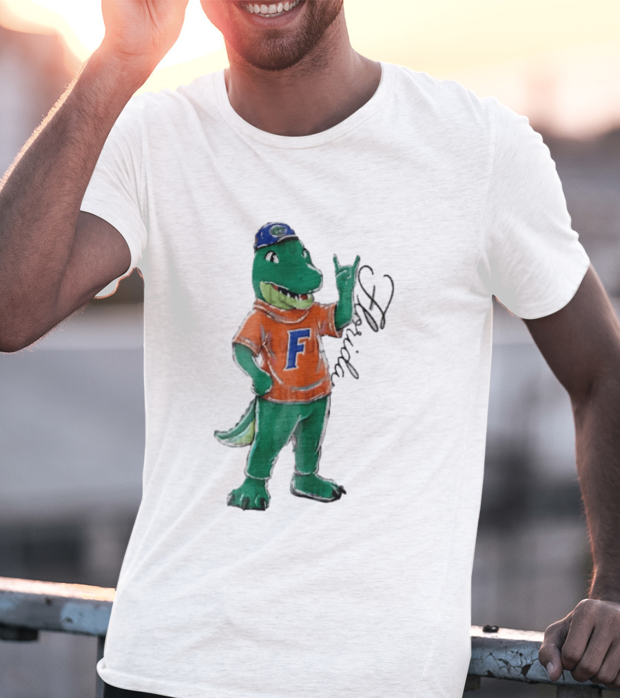 Florida Gators NCAA Albert Mascot Cartoon Alligator Raising Hand T-Shirt