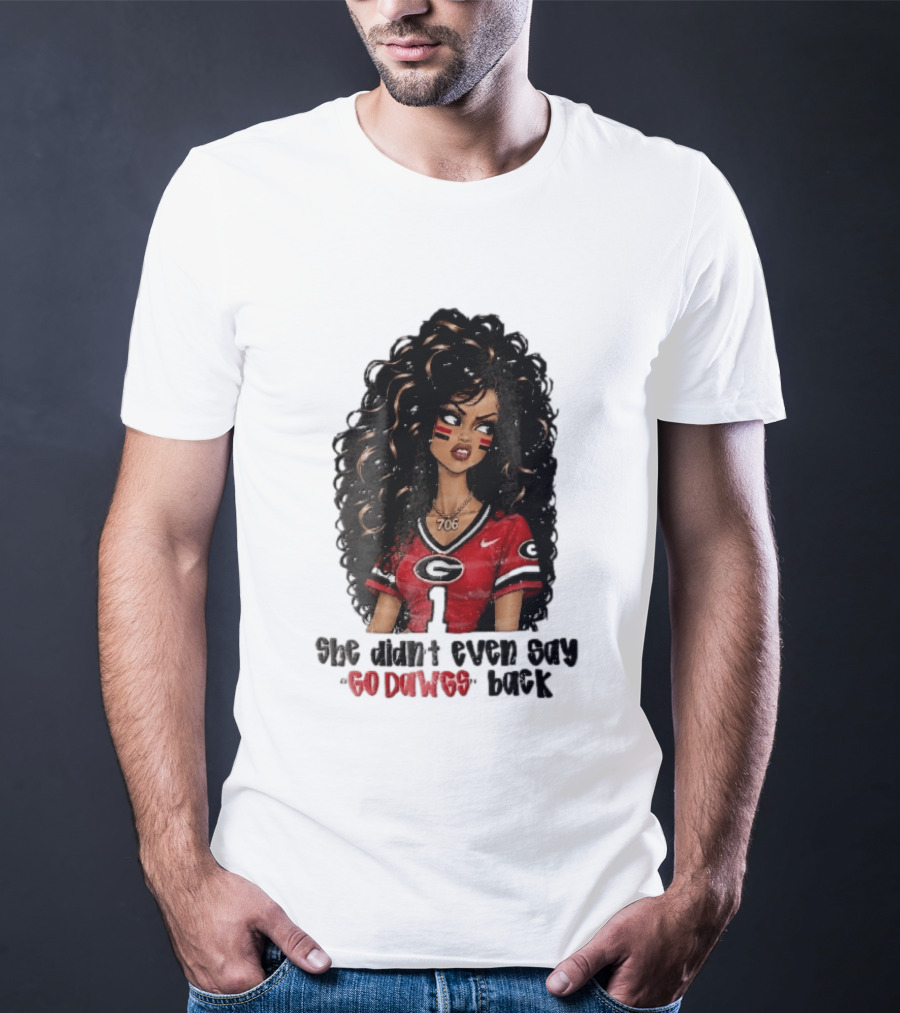 Georgia Bulldogs She Didn't Even Say Go Dawgs Cartoon Woman Curly Hair Red Jersey 706 T-Shirt