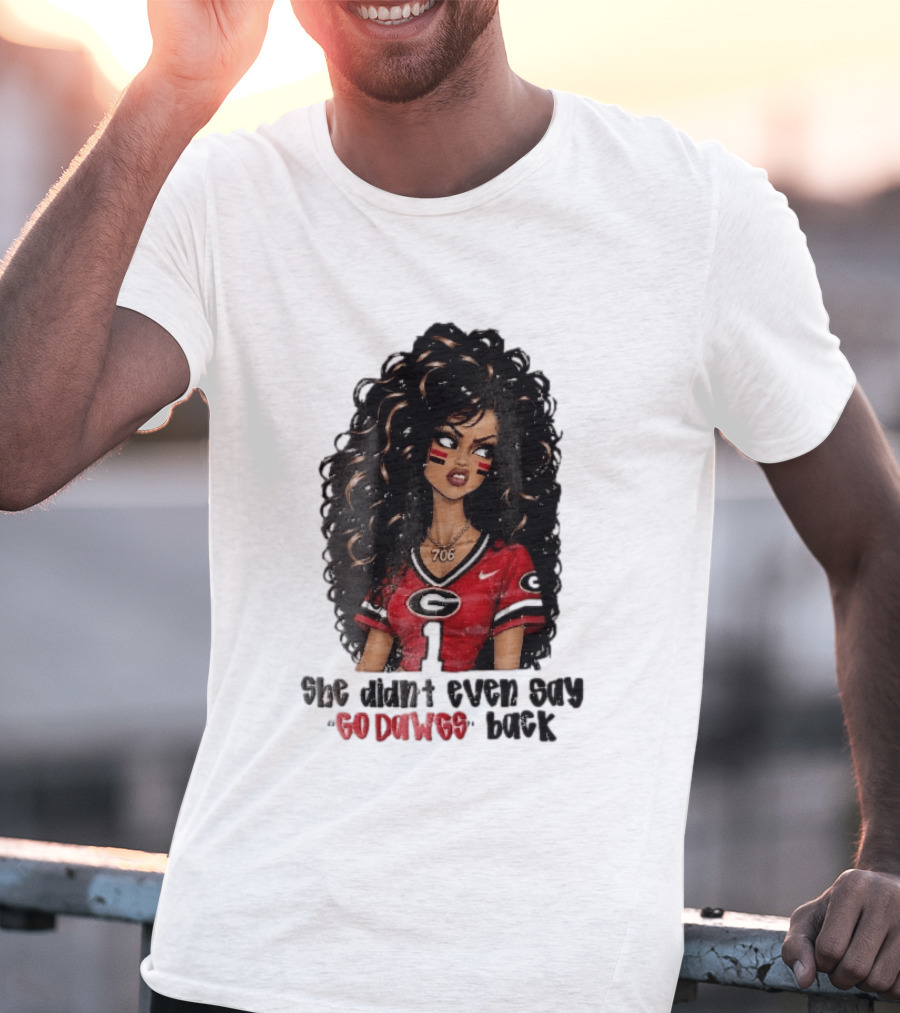 Georgia Bulldogs She Didn't Even Say Go Dawgs Cartoon Woman Curly Hair Red Jersey 706 T-Shirt