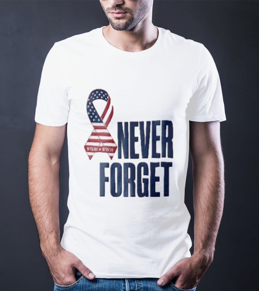 Never Forget 9/11 American Flag Awareness Ribbon T-Shirt