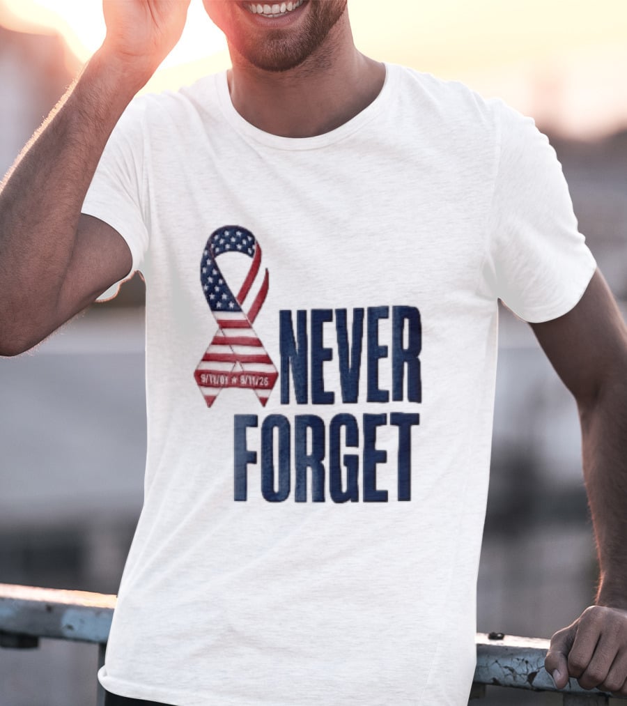 Never Forget 9/11 American Flag Awareness Ribbon T-Shirt