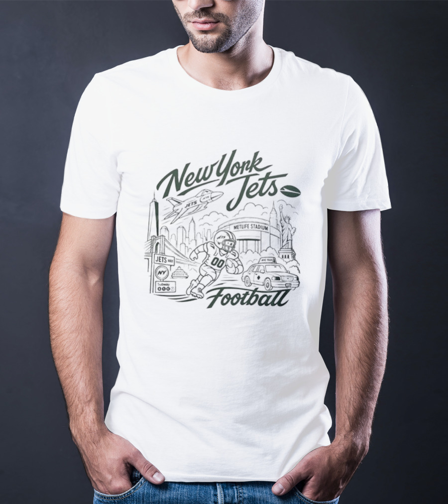 New York Jets Football Skyline Cityscape And Stadium T-Shirt