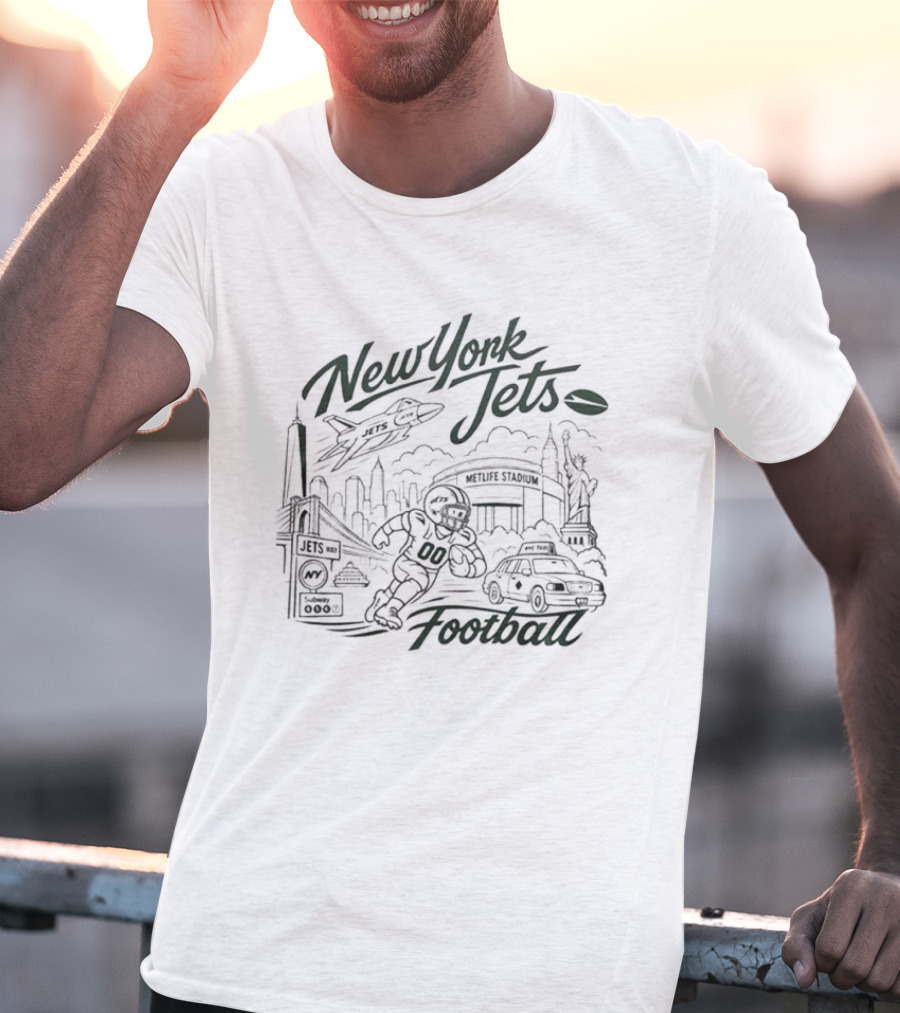New York Jets Football Skyline Cityscape And Stadium T-Shirt