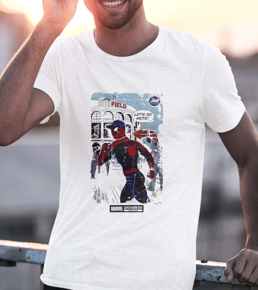 Marvel Spiderman Citi Field Let's Go Mets T-Shirt