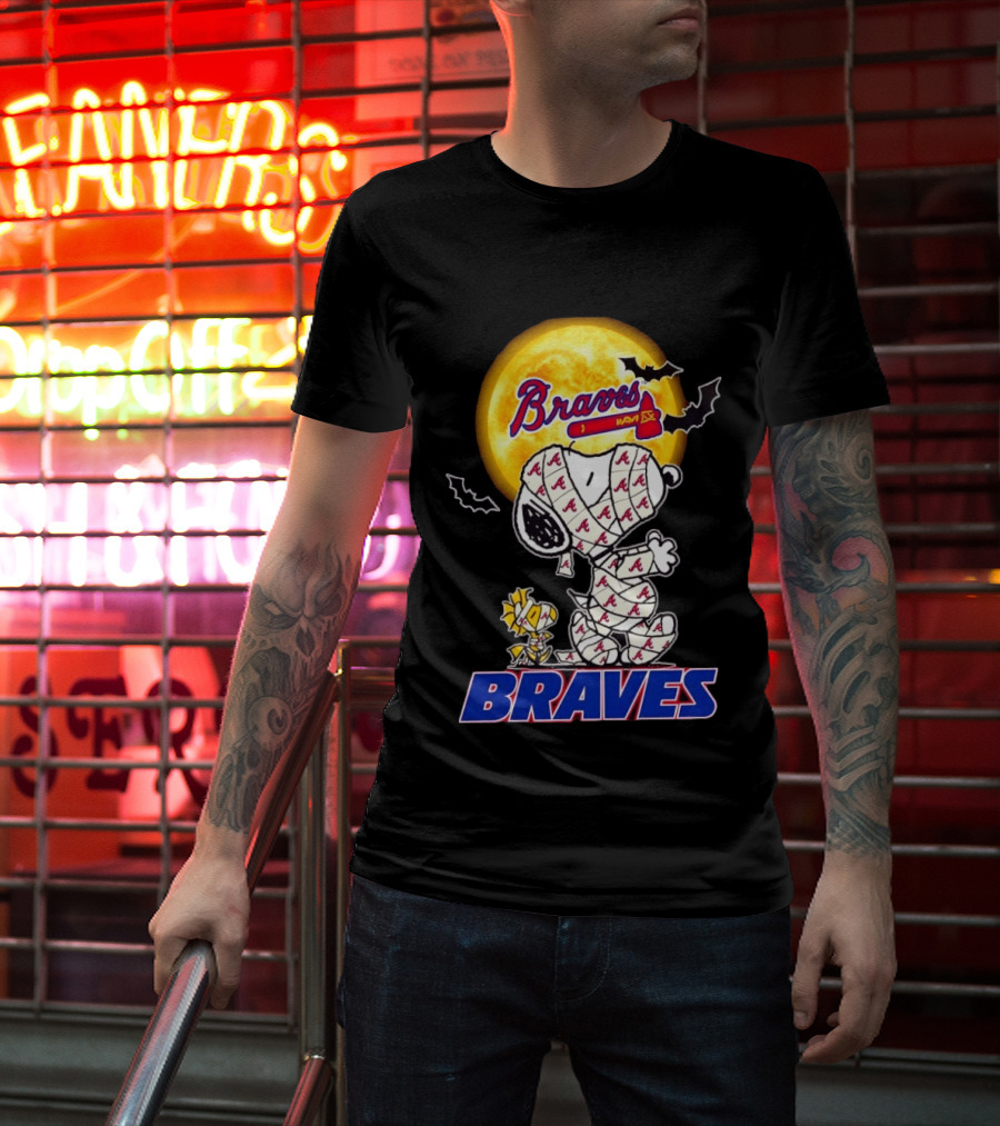 Atlanta Braves Halloween Snoopy Woodstock Mummy Cosplay T-Shirt