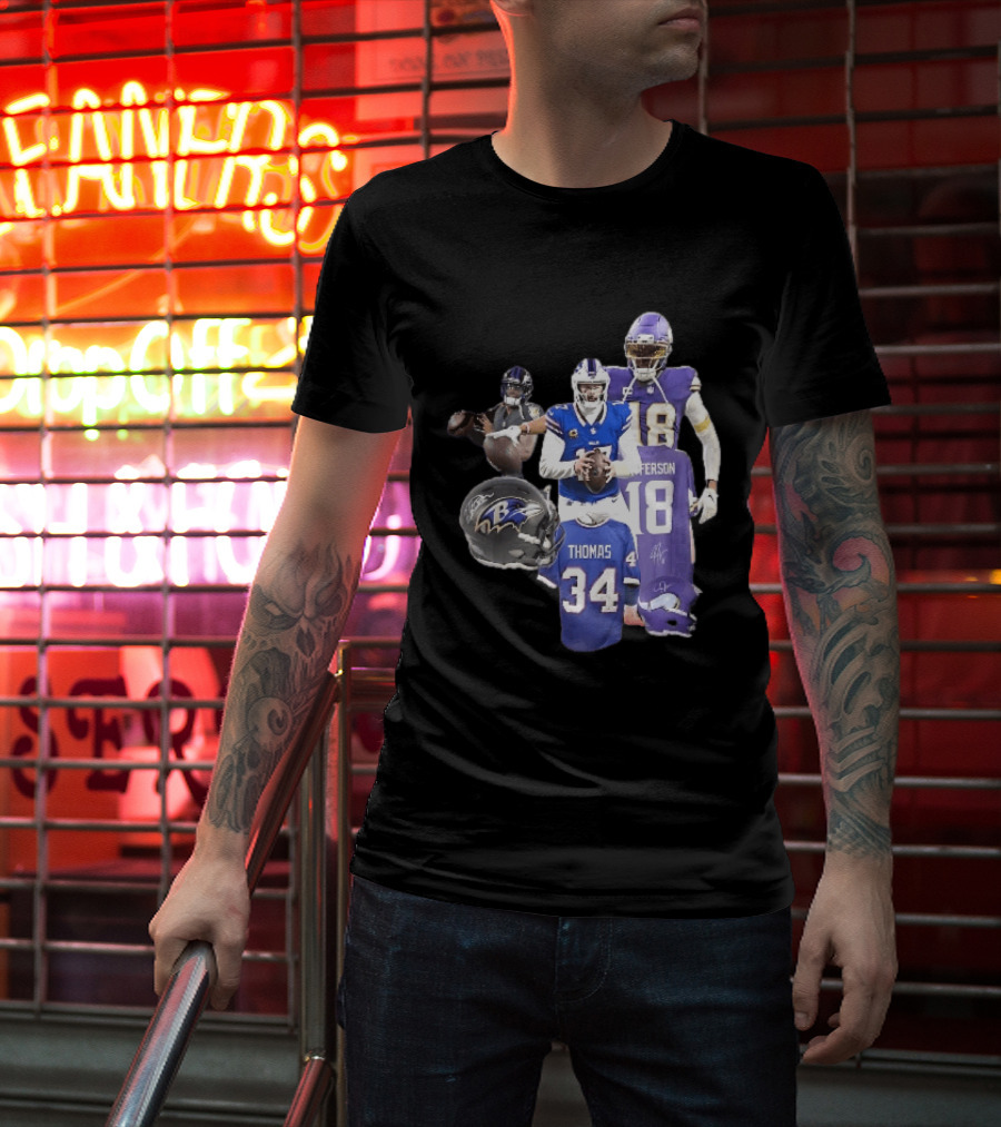 Baltimore Ravens Helmets Buffalo Bills Minnesota Vikings Thomas Jefferson Players Jerseys T-Shirt