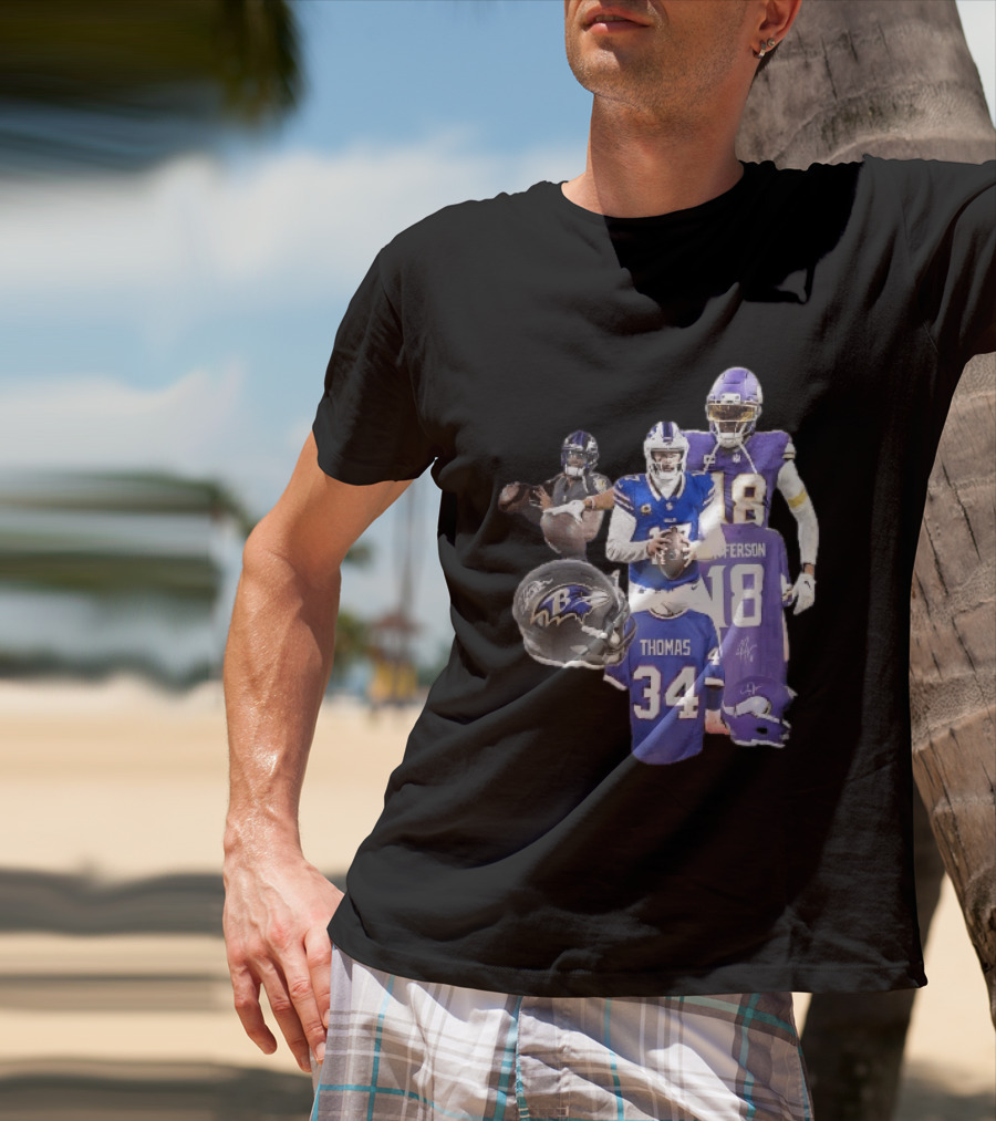 Baltimore Ravens Helmets Buffalo Bills Minnesota Vikings Thomas Jefferson Players Jerseys T-Shirt