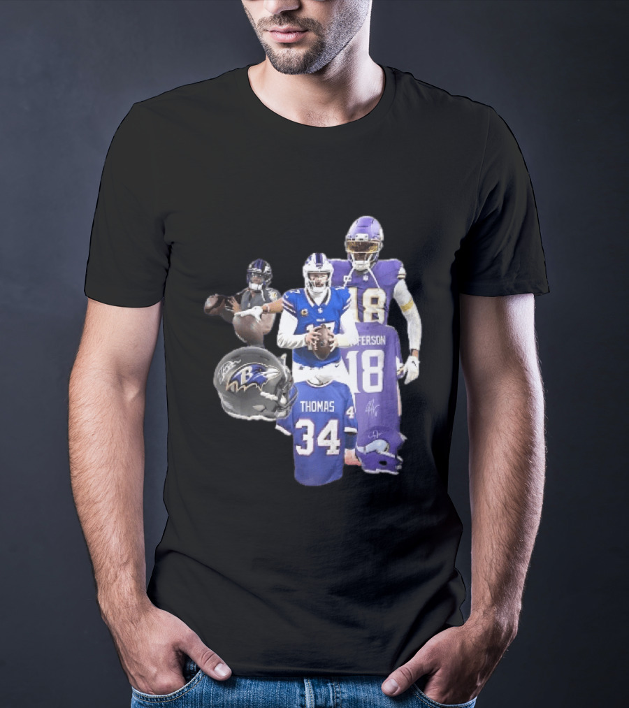 Baltimore Ravens Helmets Buffalo Bills Minnesota Vikings Thomas Jefferson Players Jerseys T-Shirt