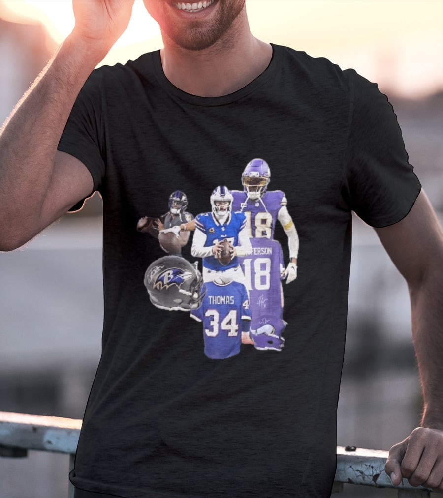 Baltimore Ravens Helmets Buffalo Bills Minnesota Vikings Thomas Jefferson Players Jerseys T-Shirt