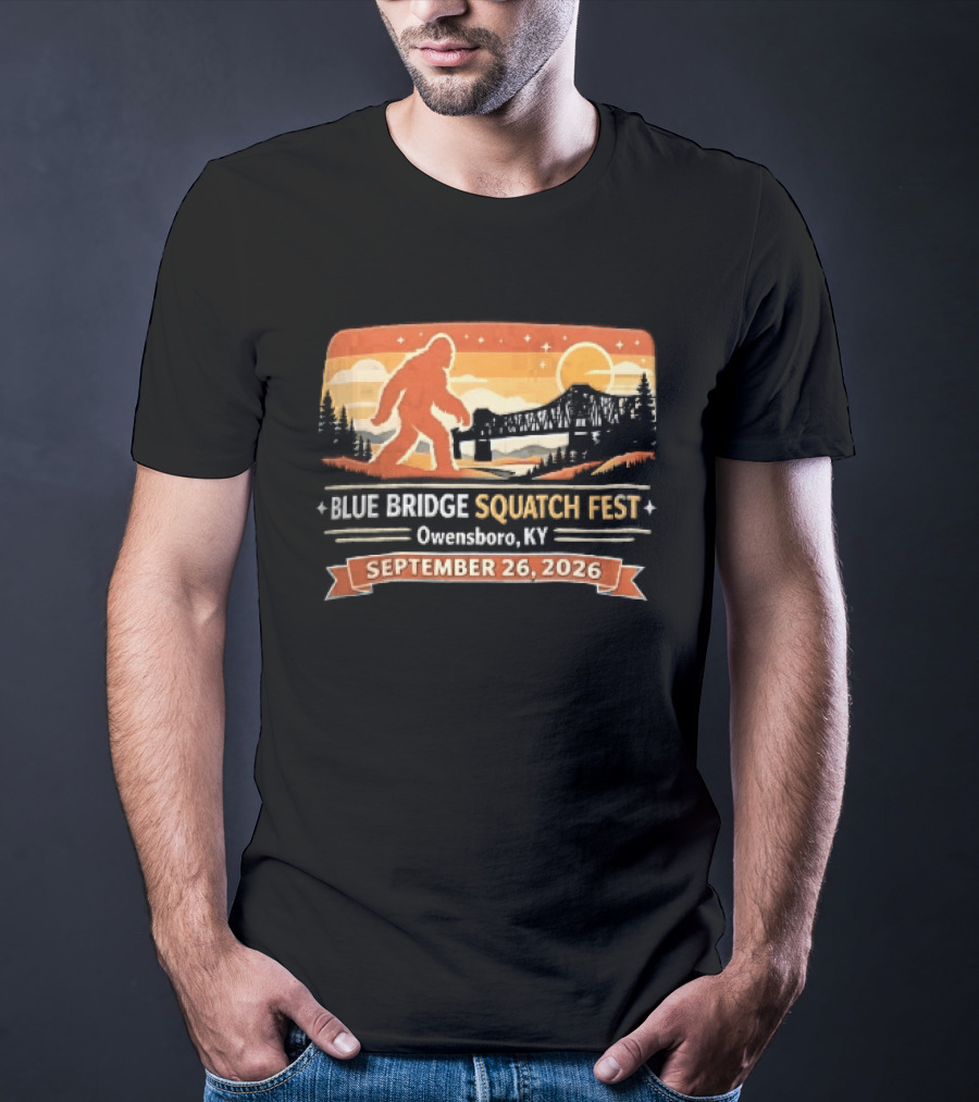 Blue Bridge Squatch Fest Owensboro KY Sasquatch River Sunset September 26 2026 T-Shirt