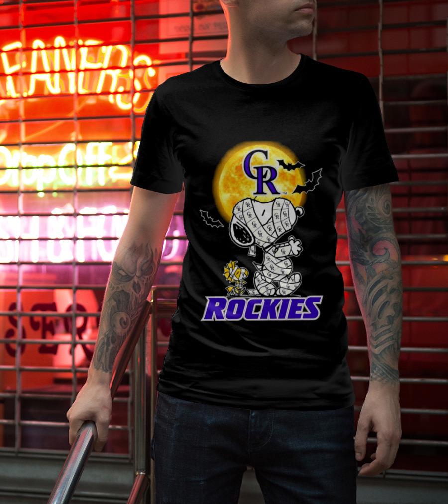 Colorado Rockies Snoopy Woodstock Mummy Halloween Cosplay Moon T-Shirt