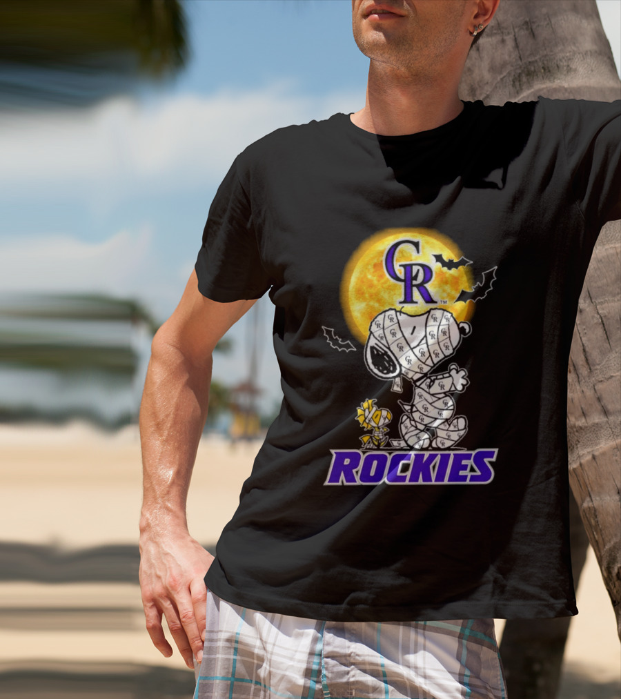 Colorado Rockies Snoopy Woodstock Mummy Halloween Cosplay Moon T-Shirt