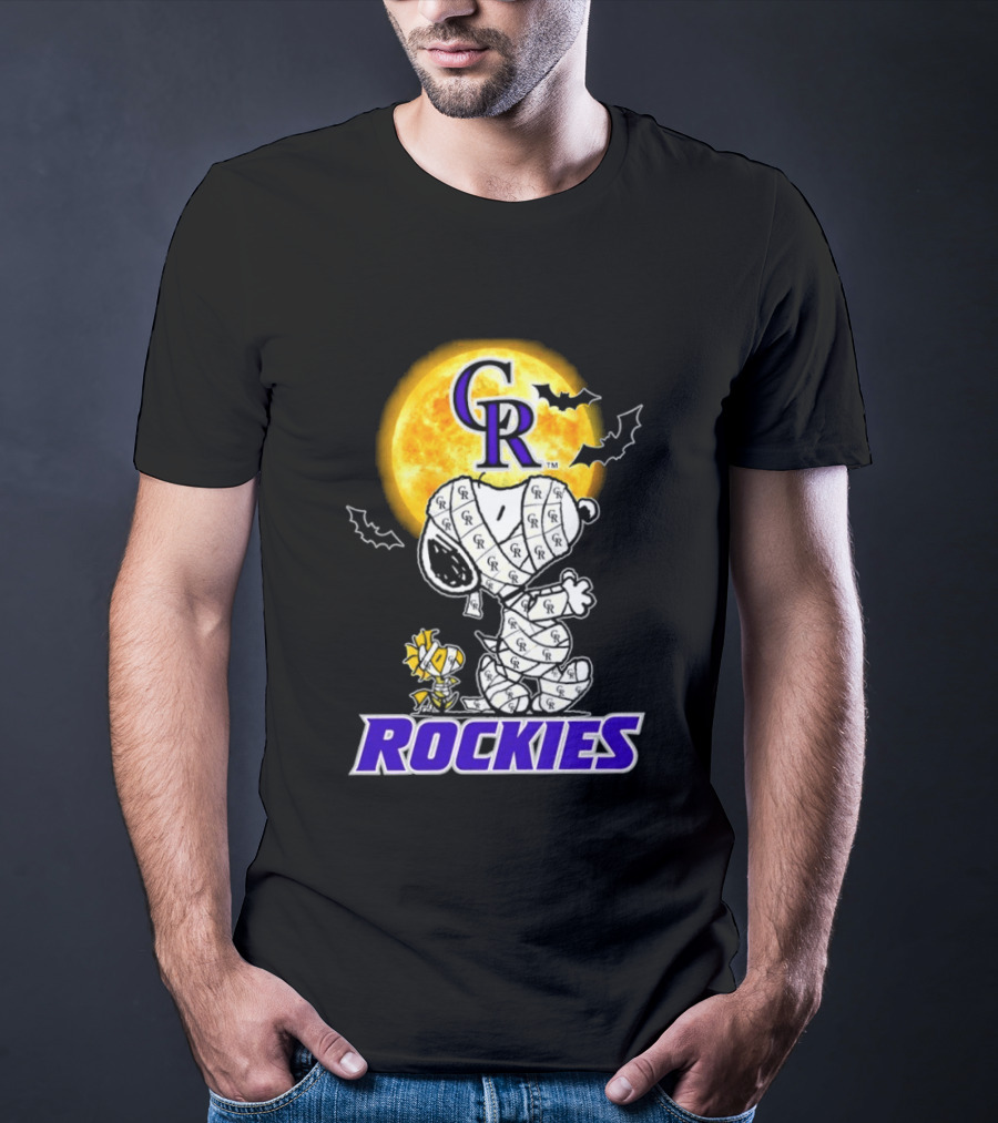 Colorado Rockies Snoopy Woodstock Mummy Halloween Cosplay Moon T-Shirt