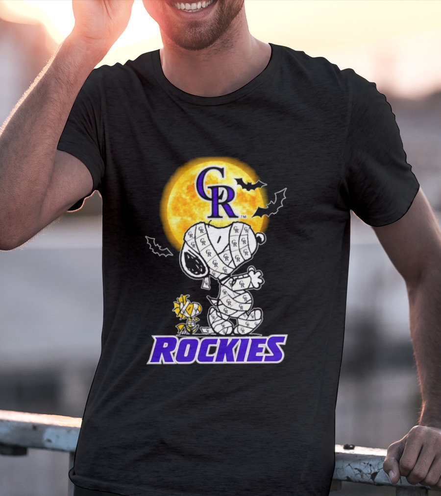 Colorado Rockies Snoopy Woodstock Mummy Halloween Cosplay Moon T-Shirt