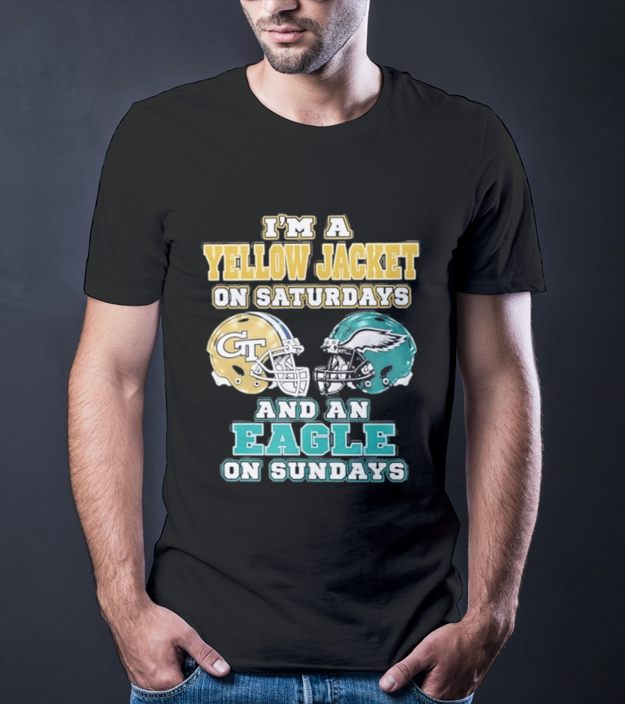 I'm A Yellow Jacket On Saturdays And An Eagle On Sundays GT Football Helmets T-Shirt