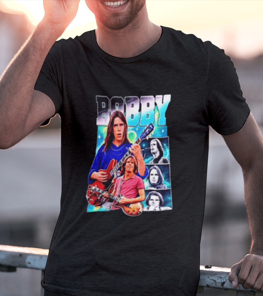 Bobby Guitarist Red Electric Guitar Collage Retro Photos T-Shirt