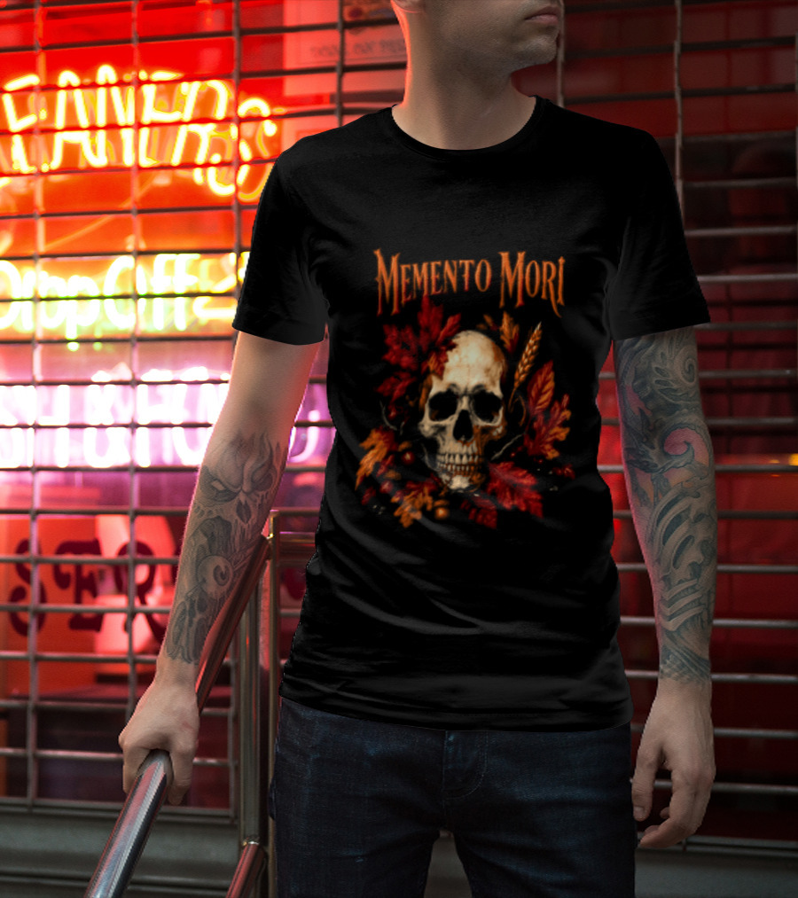 Memento Mori Skull Autumn Leaves T-Shirt