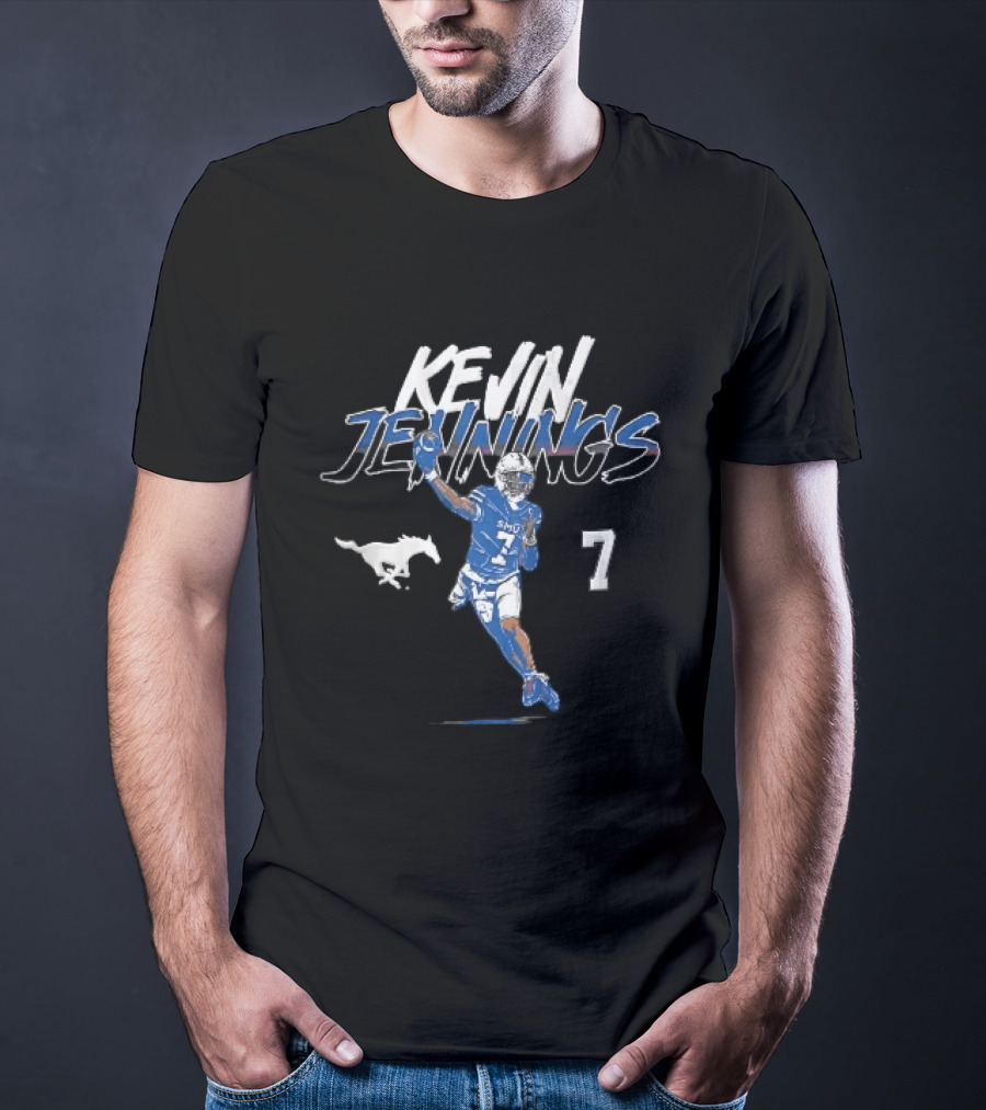 SMU Mustangs Kevin Jennings 7 Quarterback NCAA Football Mustang Brush Stroke T-Shirt