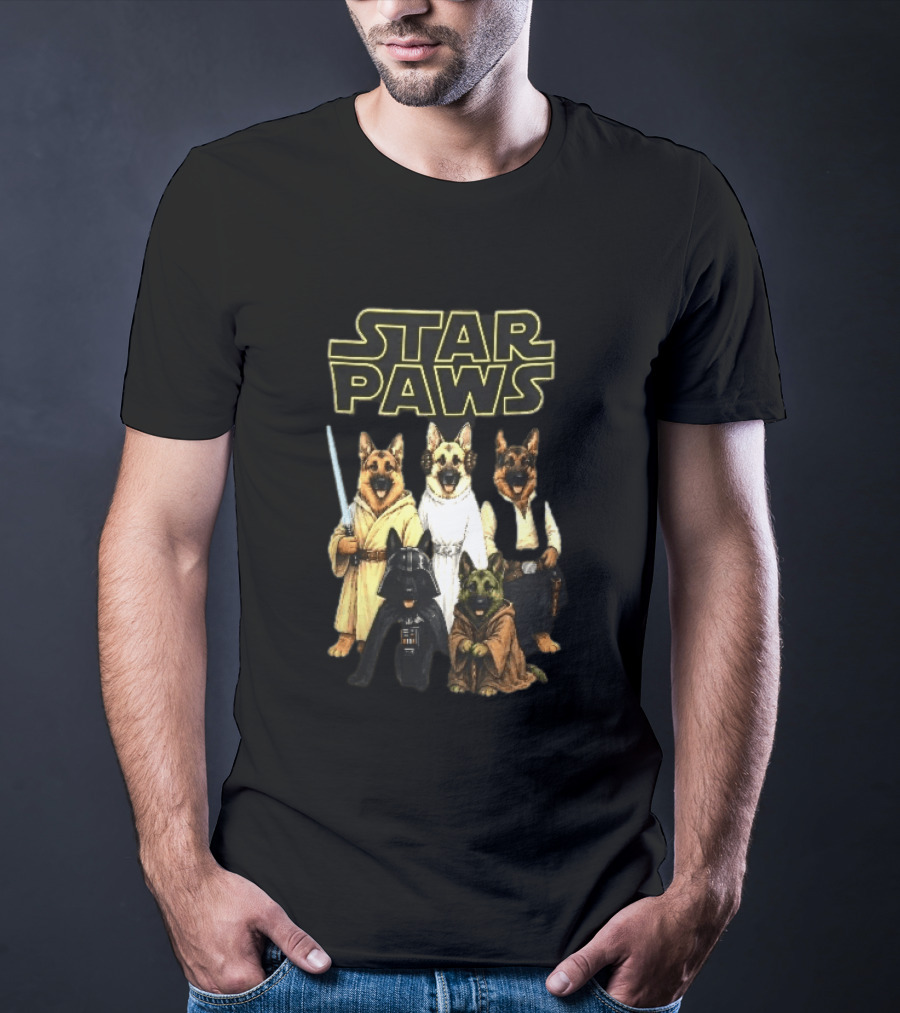 Star Paws German Shepherd Dogs In Space Costumes With Lightsaber T-Shirt