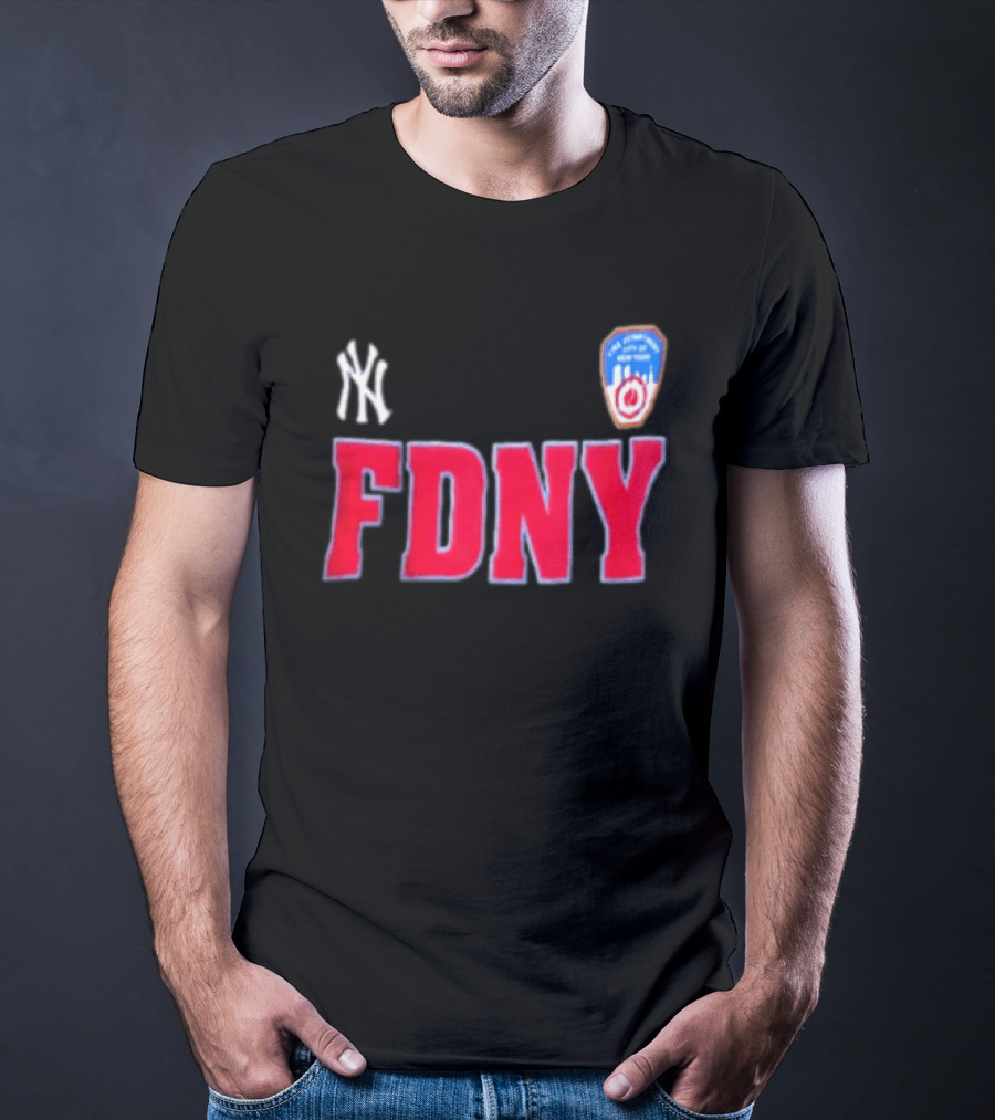 New York Yankees FDNY Collaboration With FDNY Patch And Yankees T-Shirt