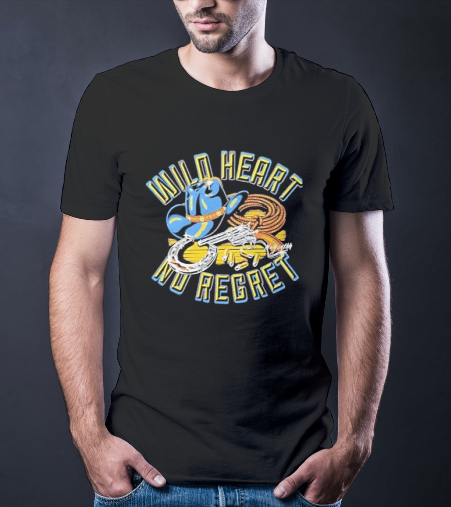 Wild Heart No Regret Cowboy Hat Revolver Horseshoe Rope T-Shirt