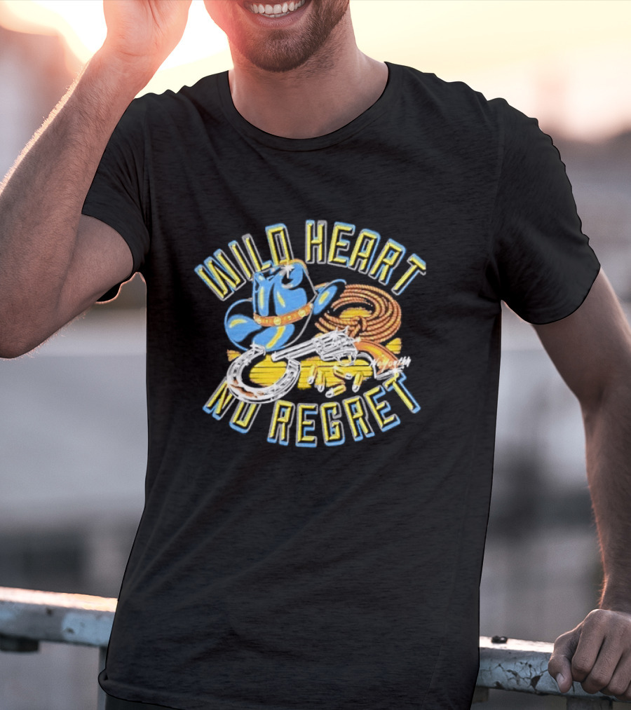 Wild Heart No Regret Cowboy Hat Revolver Horseshoe Rope T-Shirt