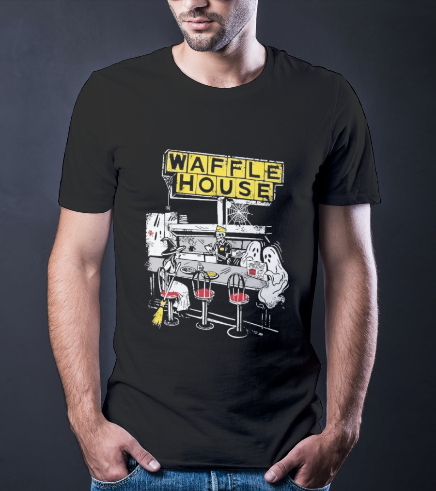 Waffle House Wafflehaunted House Ghostly Diner Scene Halloween T-Shirt