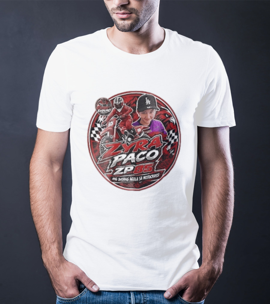 Zyra Paco ZP85 Enduro Ang Batang Agila SA Motocross Dirt Bike Rider Eagle Checkered Flags T-Shirt