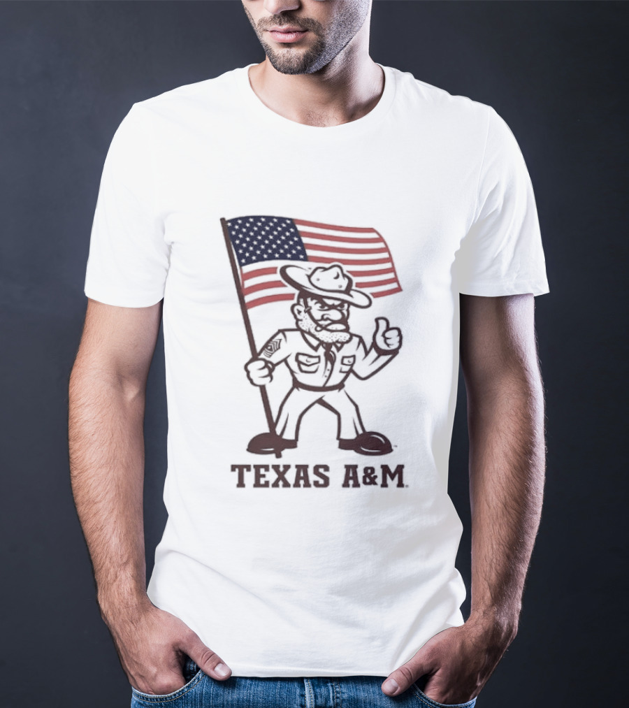 Awesome The Ol' Sarge Collection Texas A&M Maroon USA Flag T-Shirt