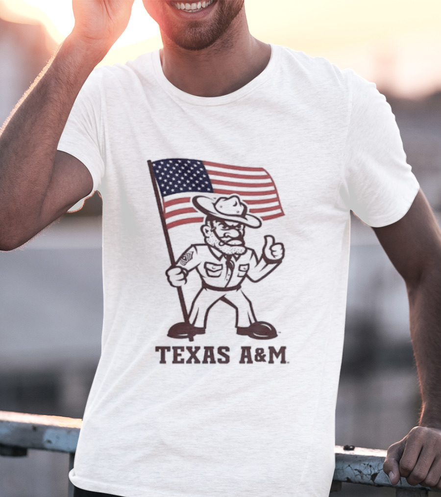 Awesome The Ol' Sarge Collection Texas A&M Maroon USA Flag T-Shirt