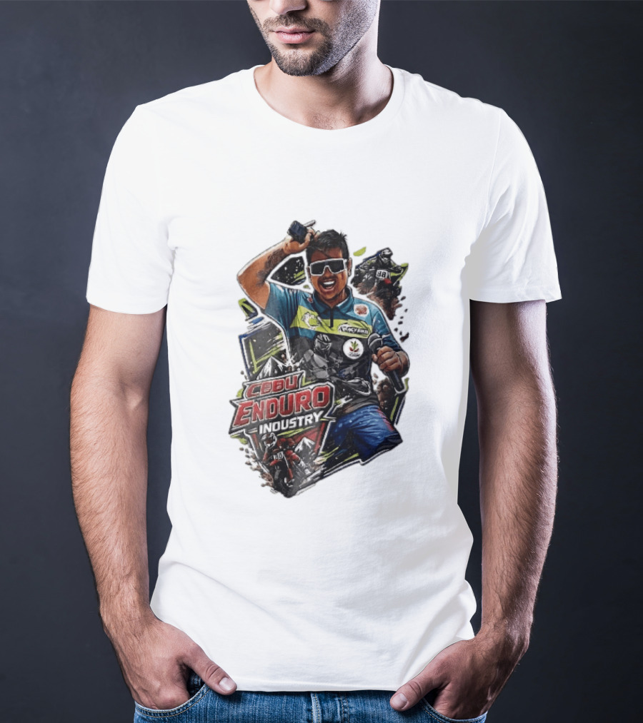 Cebu Enduro Industry Host With Microphone And Dirt Bike Riders Caricature T-Shirt