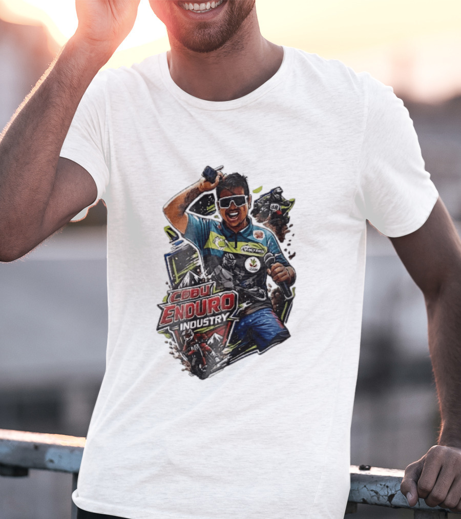 Cebu Enduro Industry Host With Microphone And Dirt Bike Riders Caricature T-Shirt